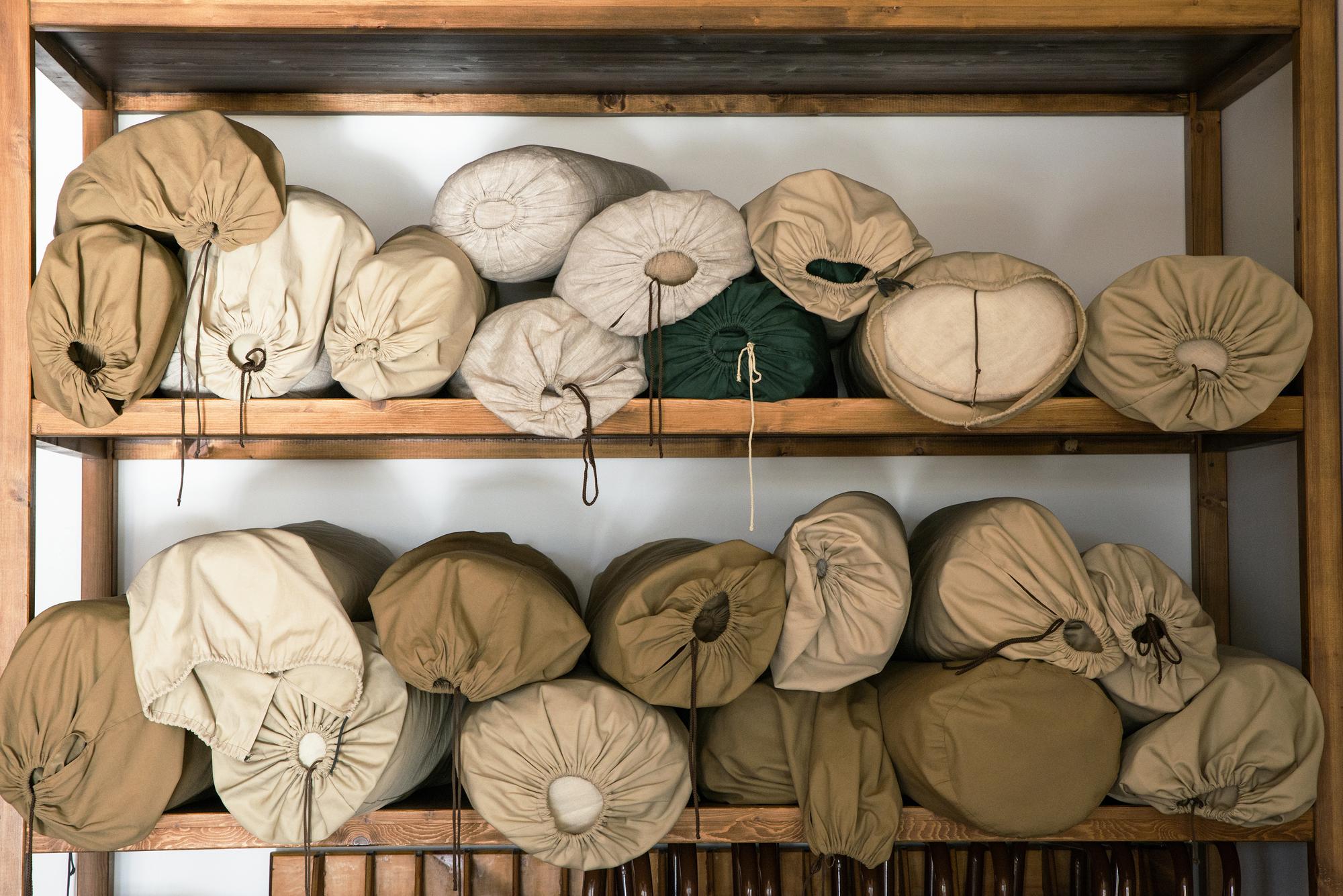 stacks of embroidered caps ready for shipment